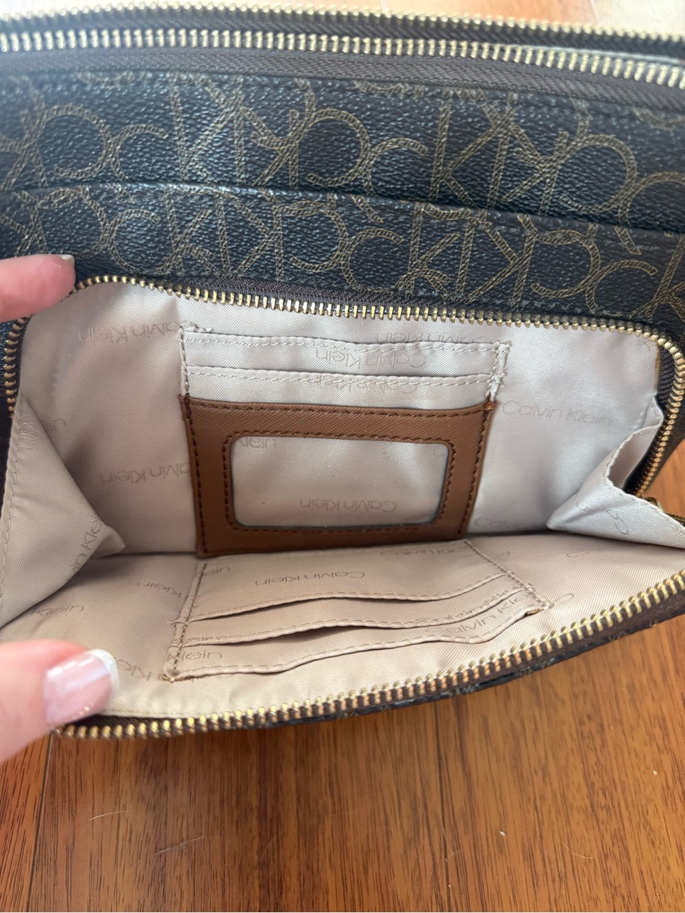 Calvin Klein Dark Brown Monogram Crossbody Bag with Gold Hardware - Picture 6 of 6